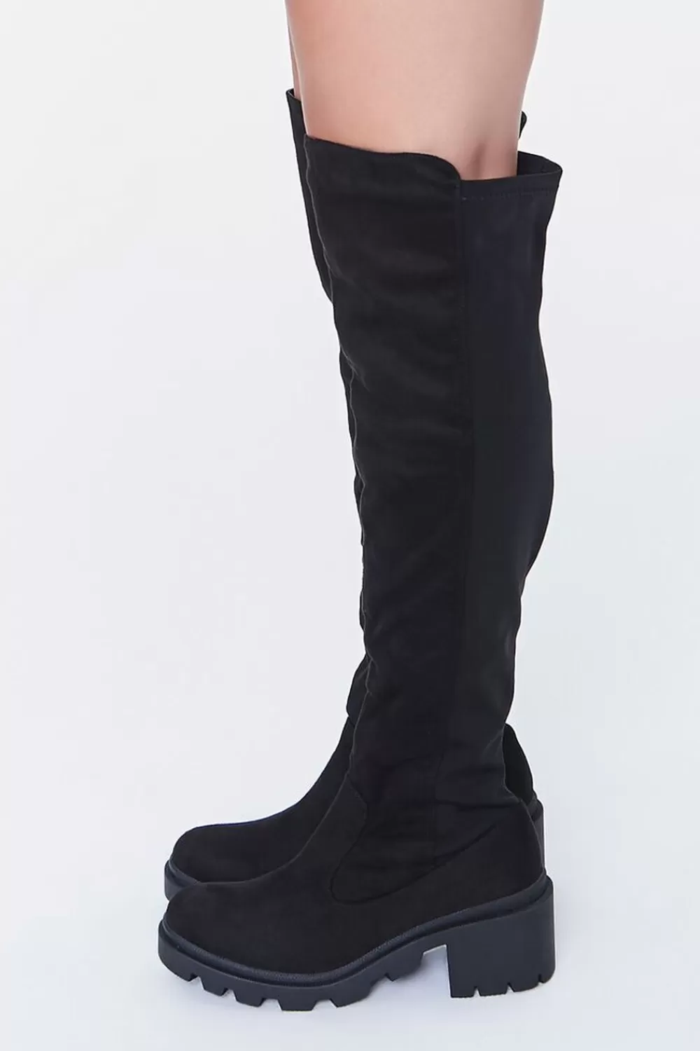 Boots + Booties>Forever 21 Over-The-Knee Lug-Sole Boots Black