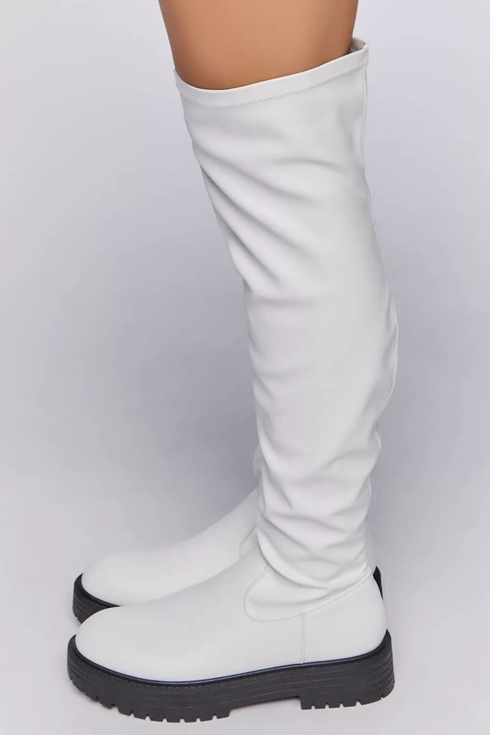 Boots + Booties>Forever 21 Over-The-Knee Lug-Sole Boots White