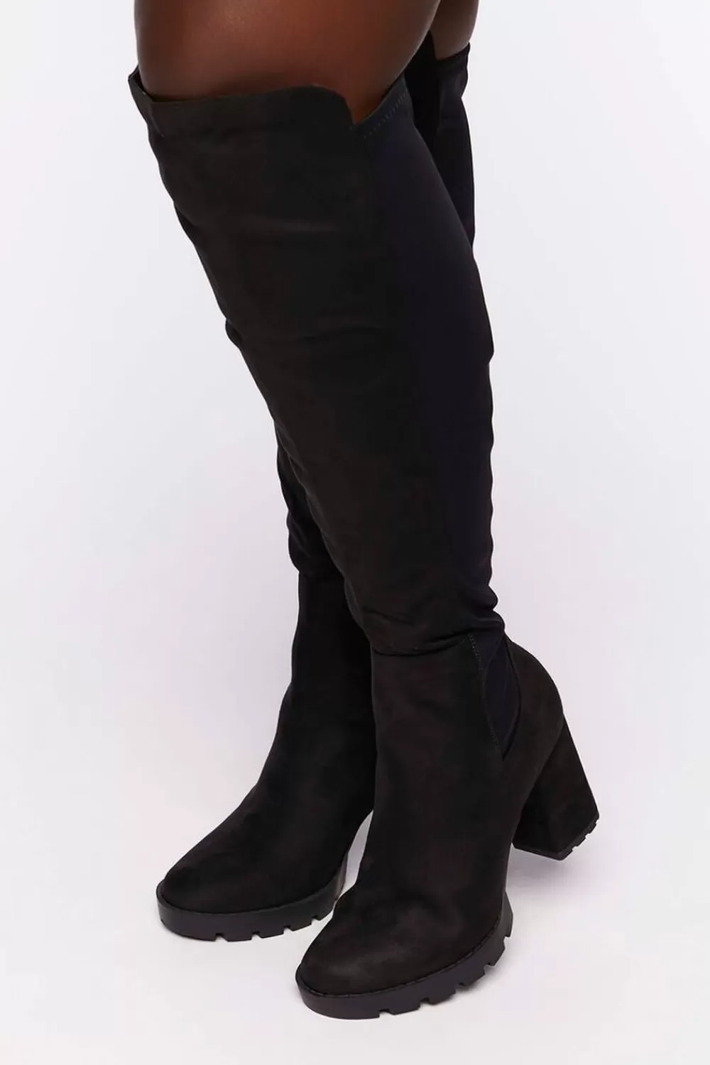 Boots + Booties>Forever 21 Over-The-Knee Lug-Sole Boots (Wide) Black