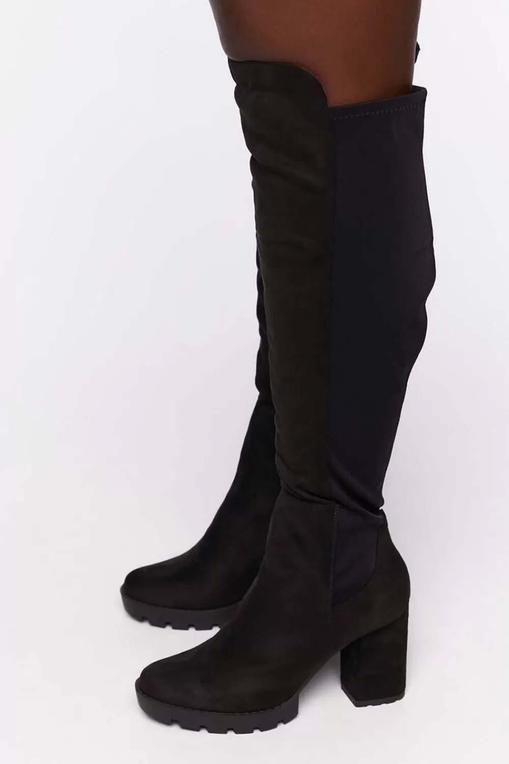 Boots + Booties>Forever 21 Over-The-Knee Lug-Sole Boots (Wide) Black