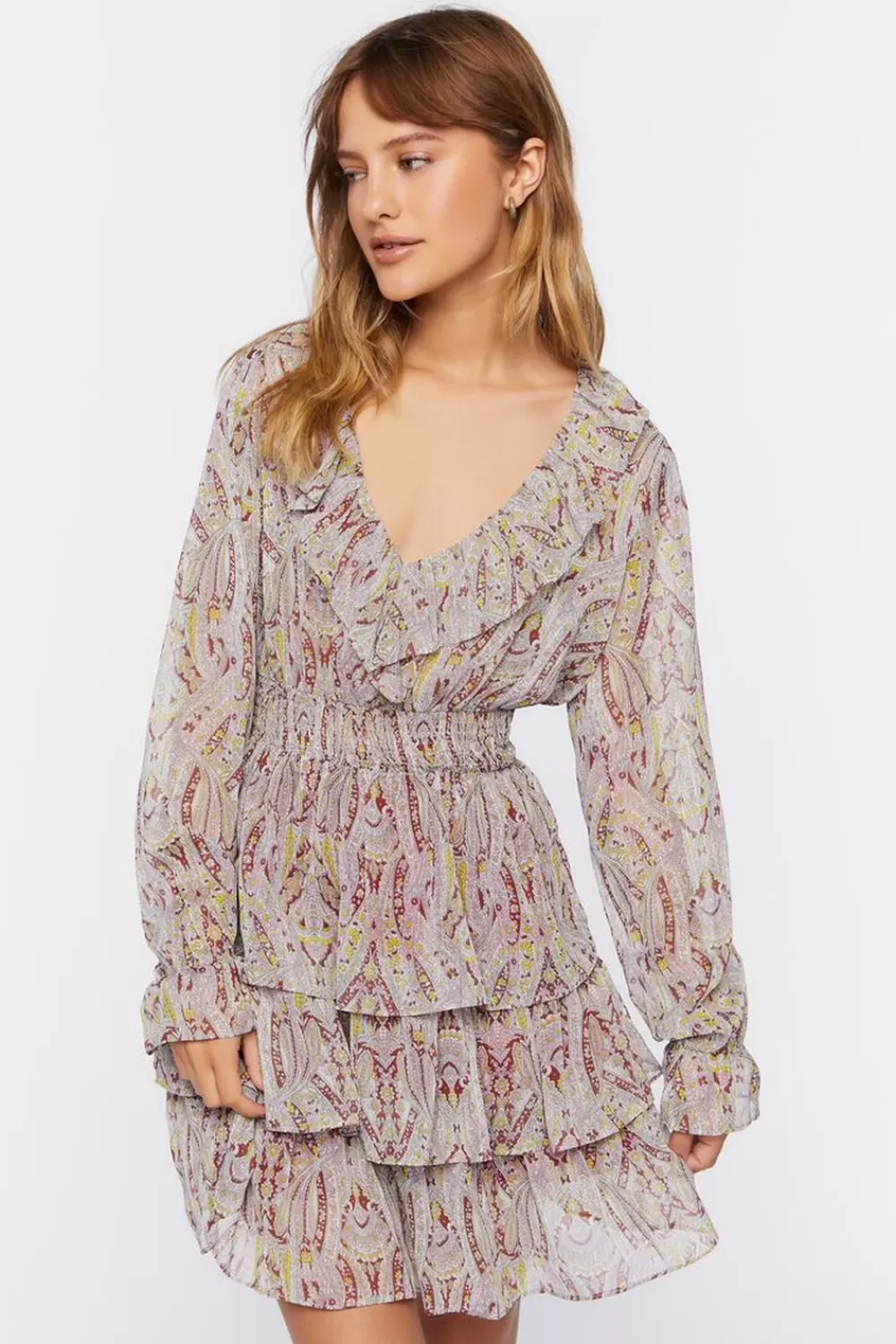 Dresses>Forever 21 Paisley Print Chiffon Mini Dress Burgundy/Multi