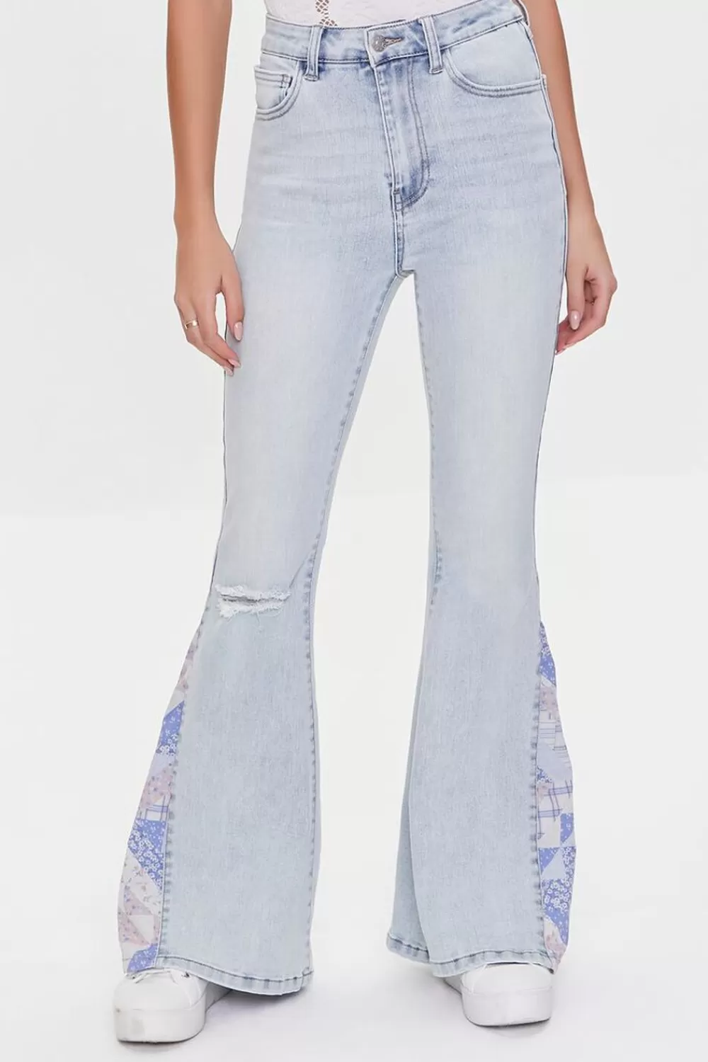 Bottoms>Forever 21 Patchwork Flare Jeans Light Denim