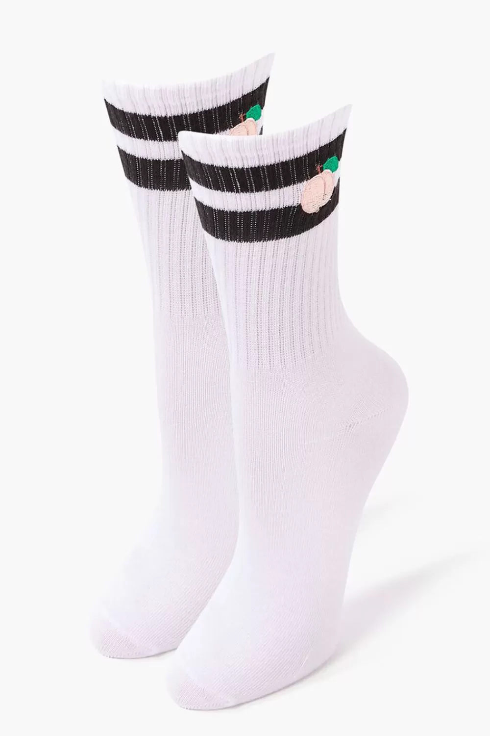 Socks + Tights>Forever 21 Peach Varsity-Striped Crew Socks White/Multi