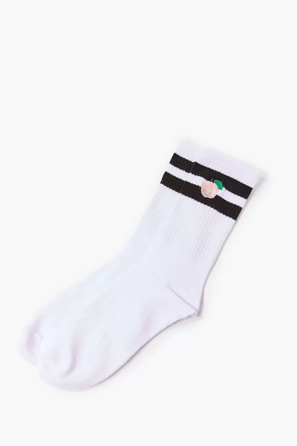 Socks + Tights>Forever 21 Peach Varsity-Striped Crew Socks White/Multi