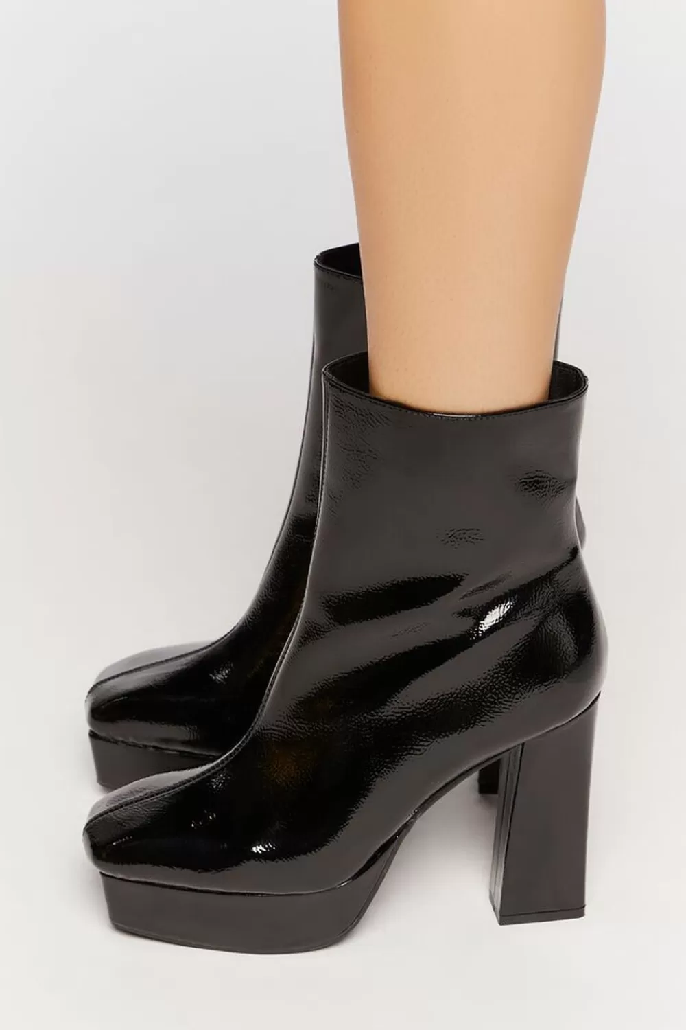 Wedges + Platforms>Forever 21 Pebbled Faux Leather Booties Black