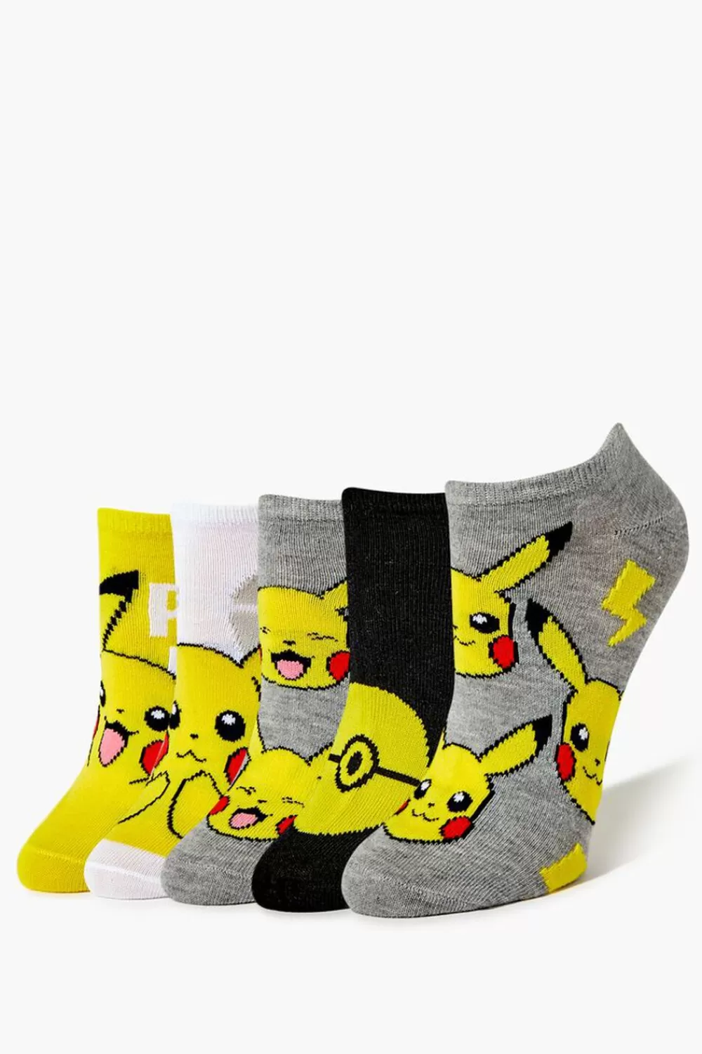Socks + Tights>Forever 21 Pikachu Ankle Socks Set - 5 Pack Yellow/Multi