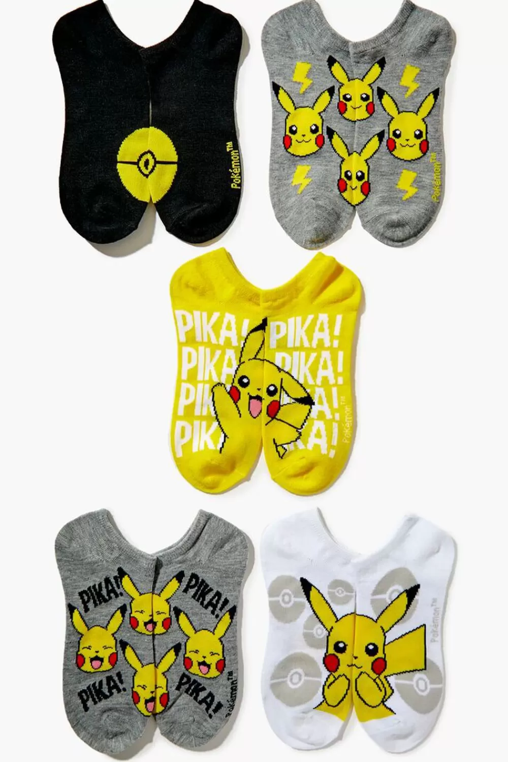 Socks + Tights>Forever 21 Pikachu Ankle Socks Set - 5 Pack Yellow/Multi