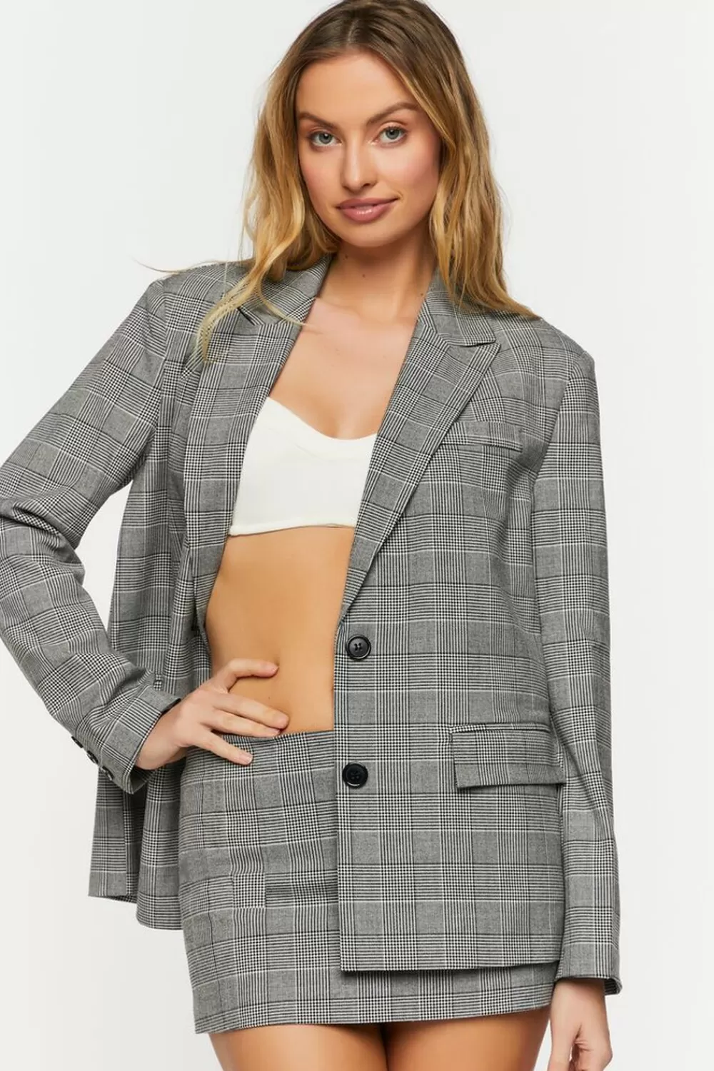 Matching Sets>Forever 21 Plaid A-Line Mini Skirt Grey/Multi