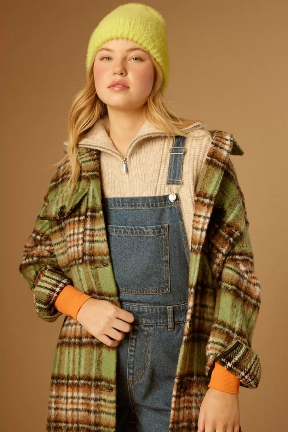 Jackets + Outerwear>Forever 21 Plaid Buttoned Duster Jacket Sage/Multi