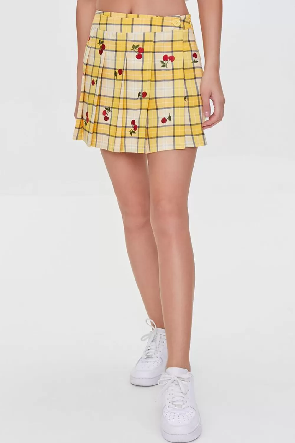 Bottoms>Forever 21 Plaid Cherry Embroidered Skort Yellow/Multi