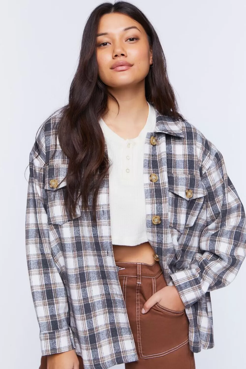 Forever 21 Plaid Drop-Sleeve Shacket | Women Tops