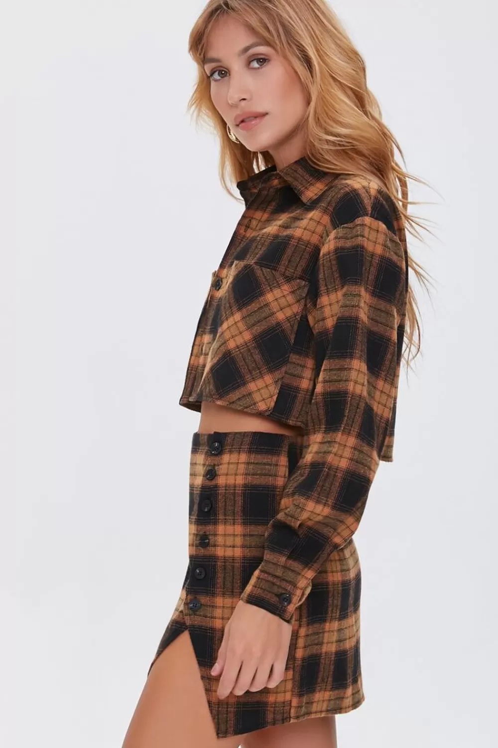 Forever 21 Plaid Shirt & Buttoned Skirt Set | Women Dresses