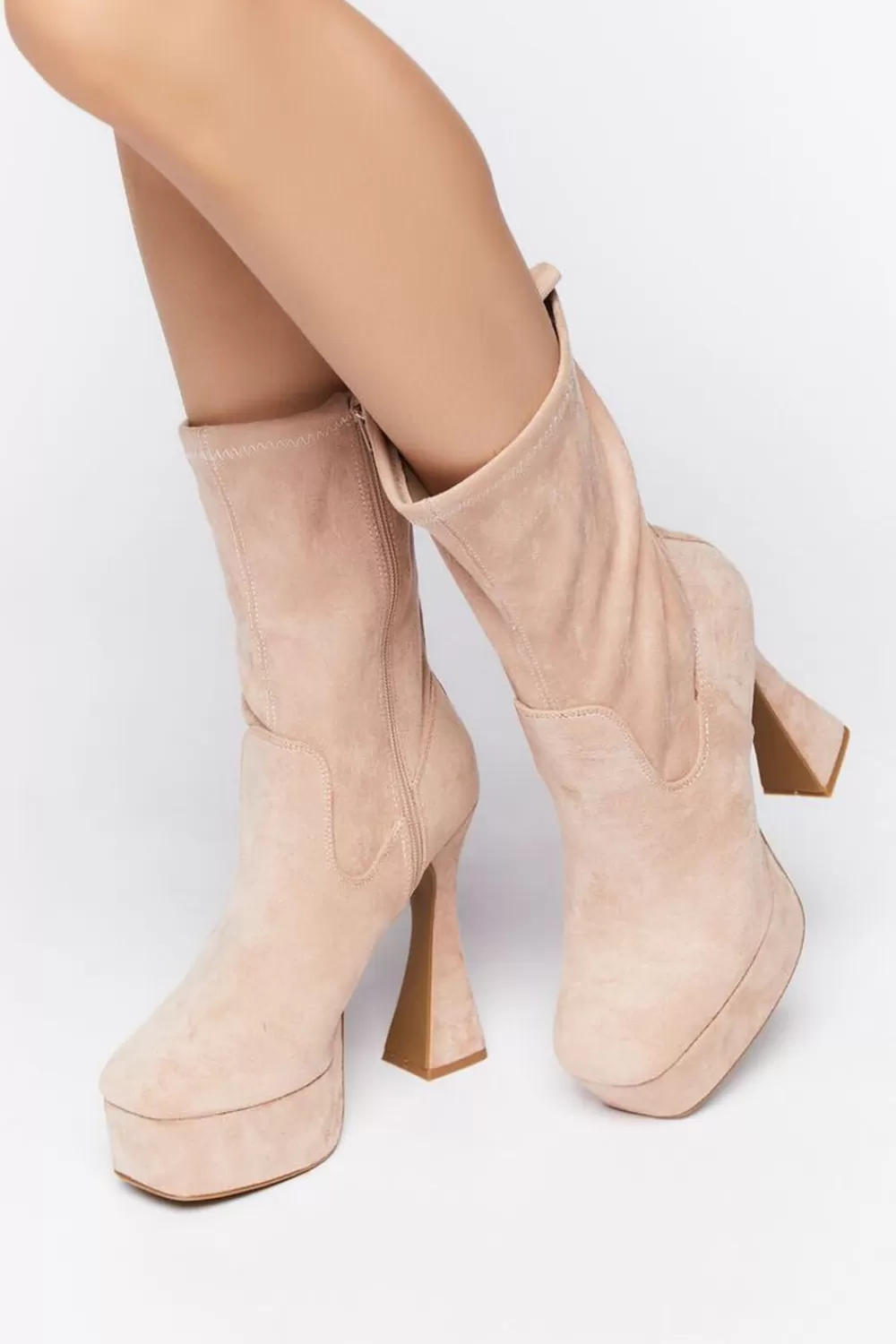 Wedges + Platforms>Forever 21 Platform Block Heel Booties Nude