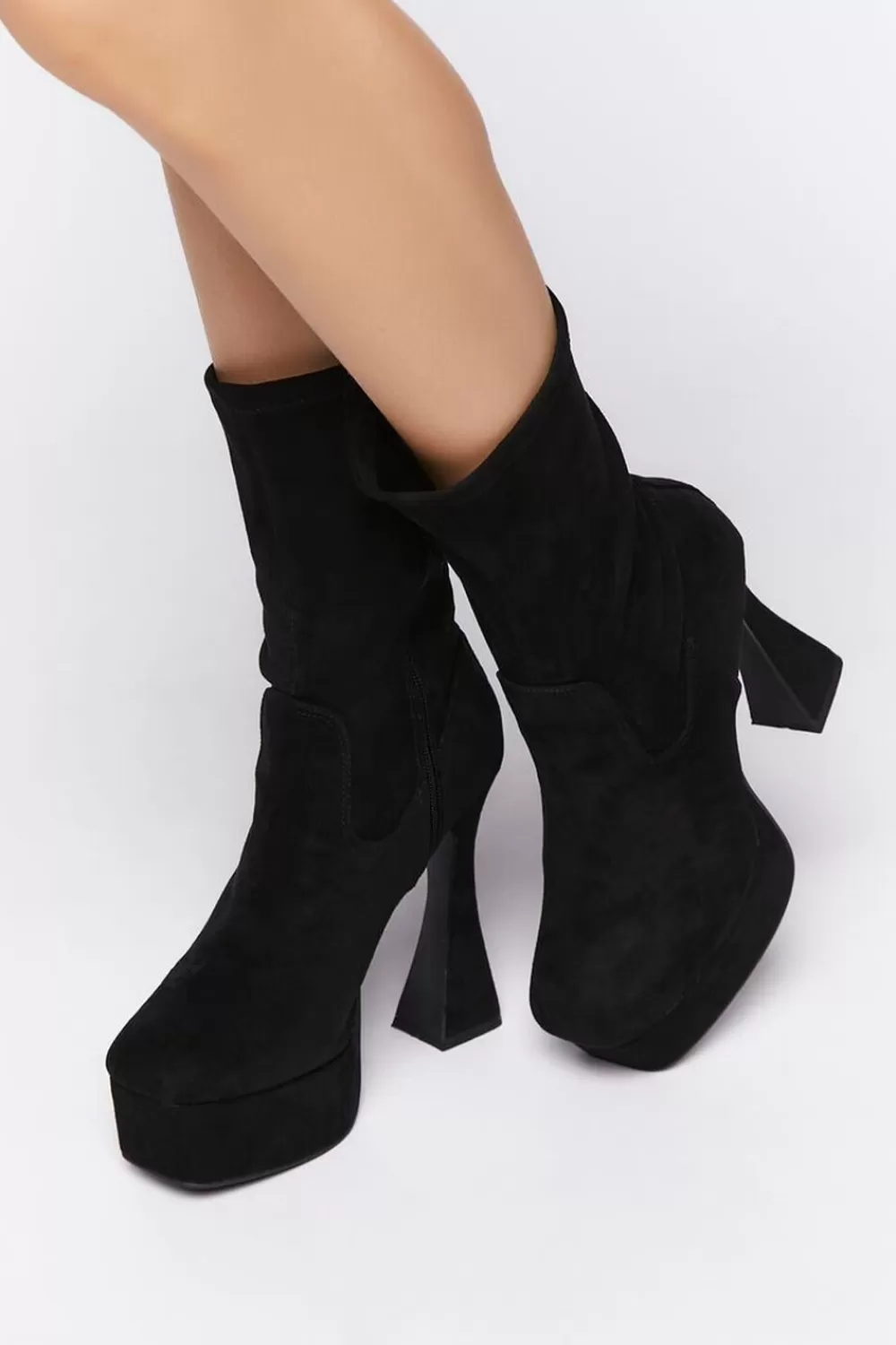 Wedges + Platforms>Forever 21 Platform Block Heel Booties Black