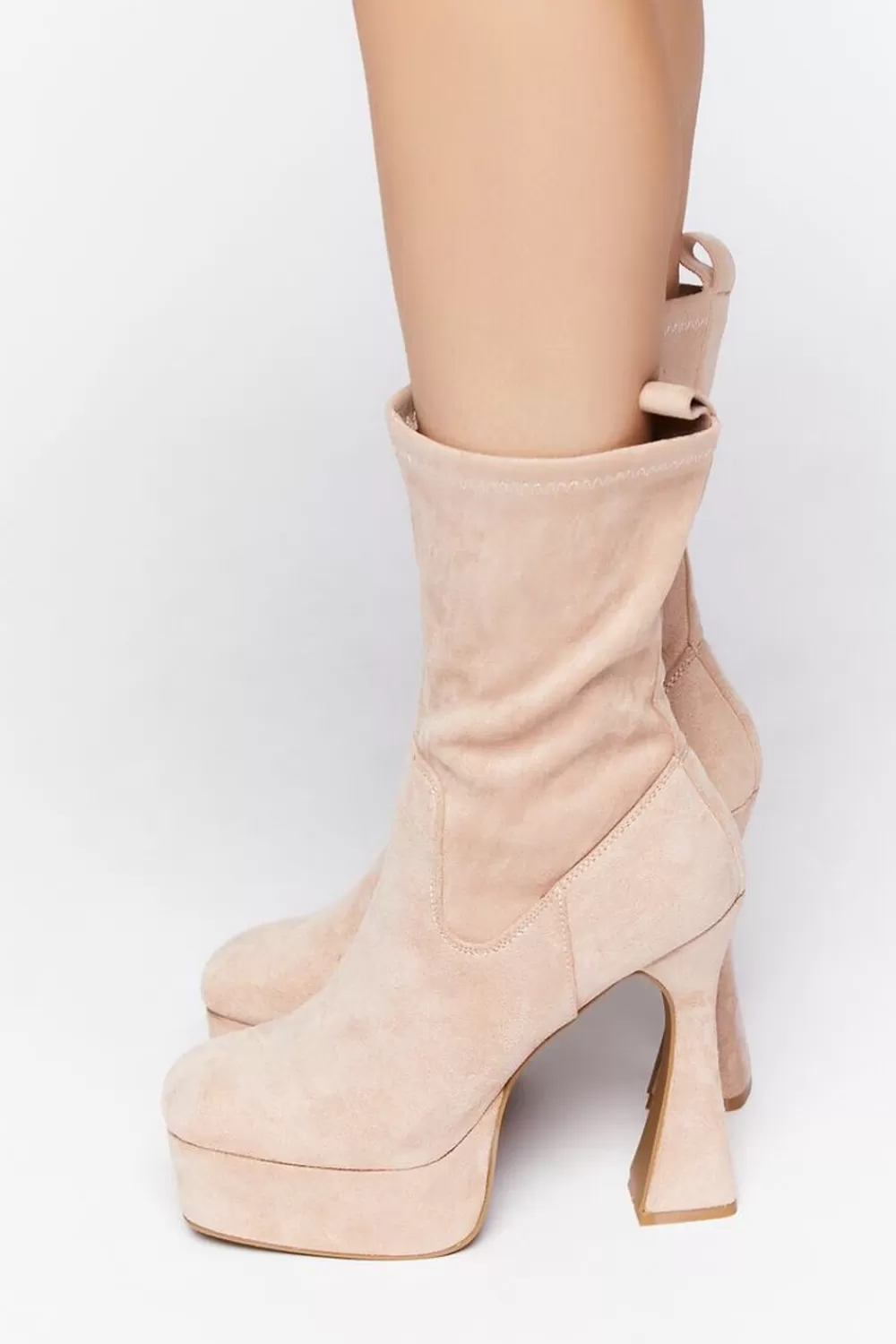Wedges + Platforms>Forever 21 Platform Block Heel Booties Nude