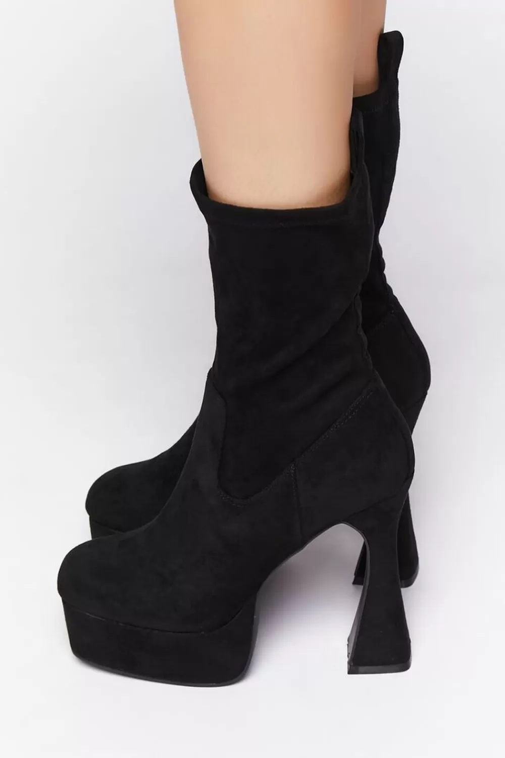 Wedges + Platforms>Forever 21 Platform Block Heel Booties Black
