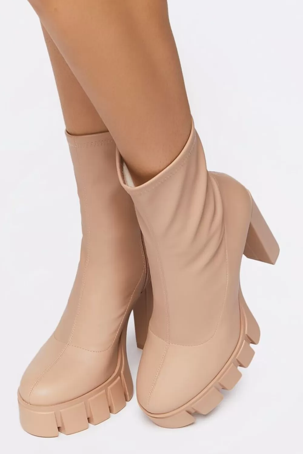 Boots + Booties>Forever 21 Platform Lug-Sole Ankle Boots Nude