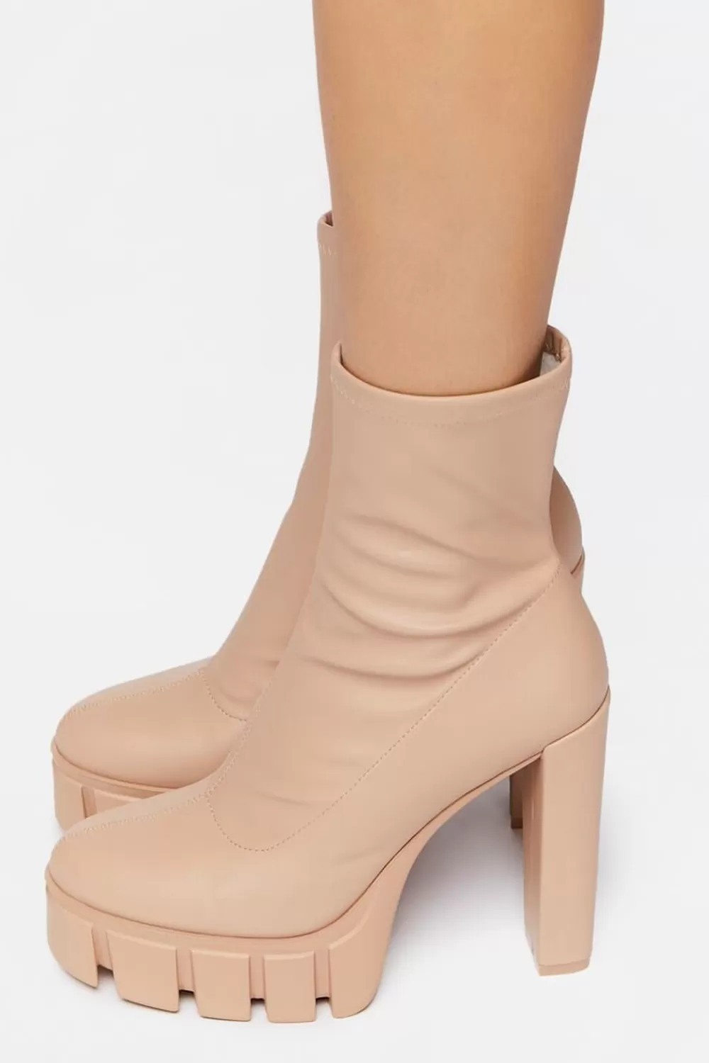 Boots + Booties>Forever 21 Platform Lug-Sole Ankle Boots Nude