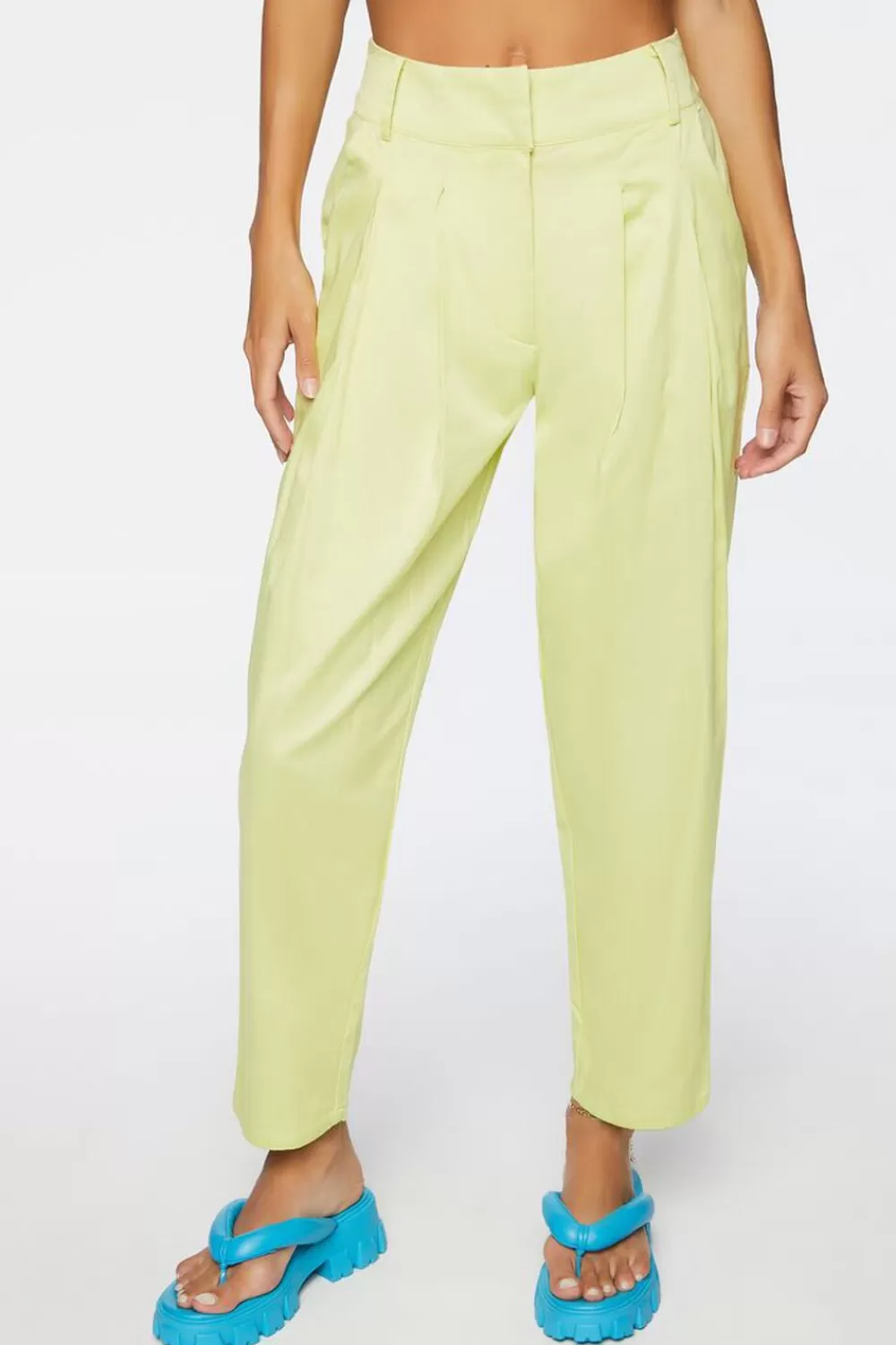 Bottoms>Forever 21 Pleated High-Rise Pants Lime
