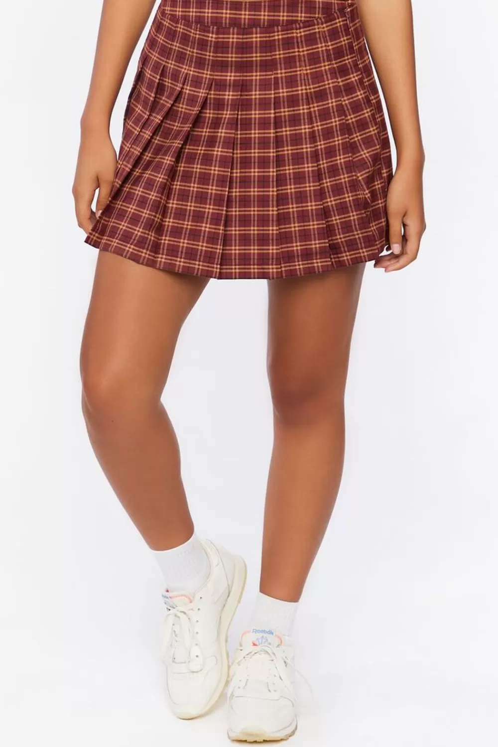 Bottoms>Forever 21 Pleated Plaid Mini Skirt Burgundy/Multi
