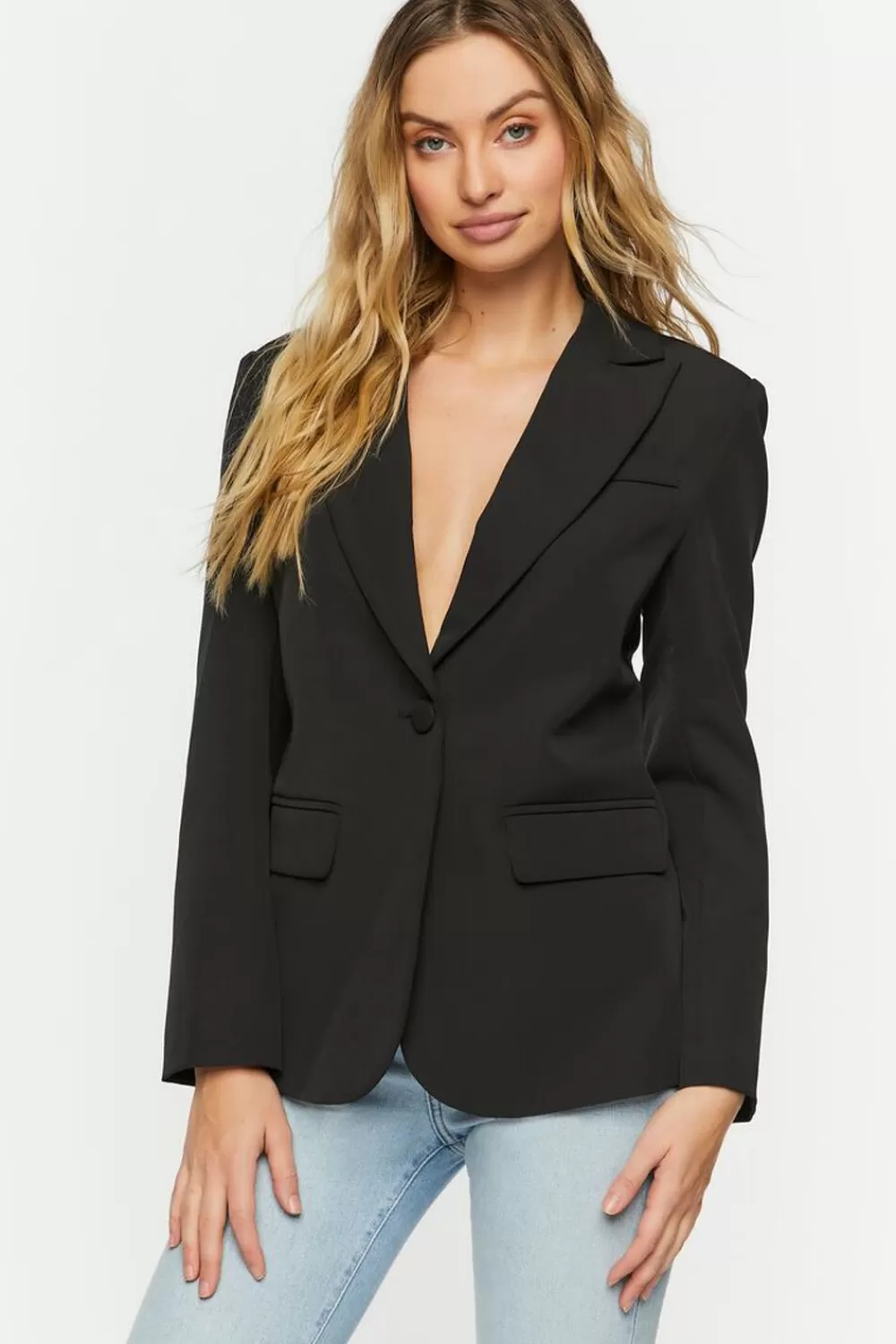 Jackets + Outerwear>Forever 21 Plunging Cutout Blazer Black