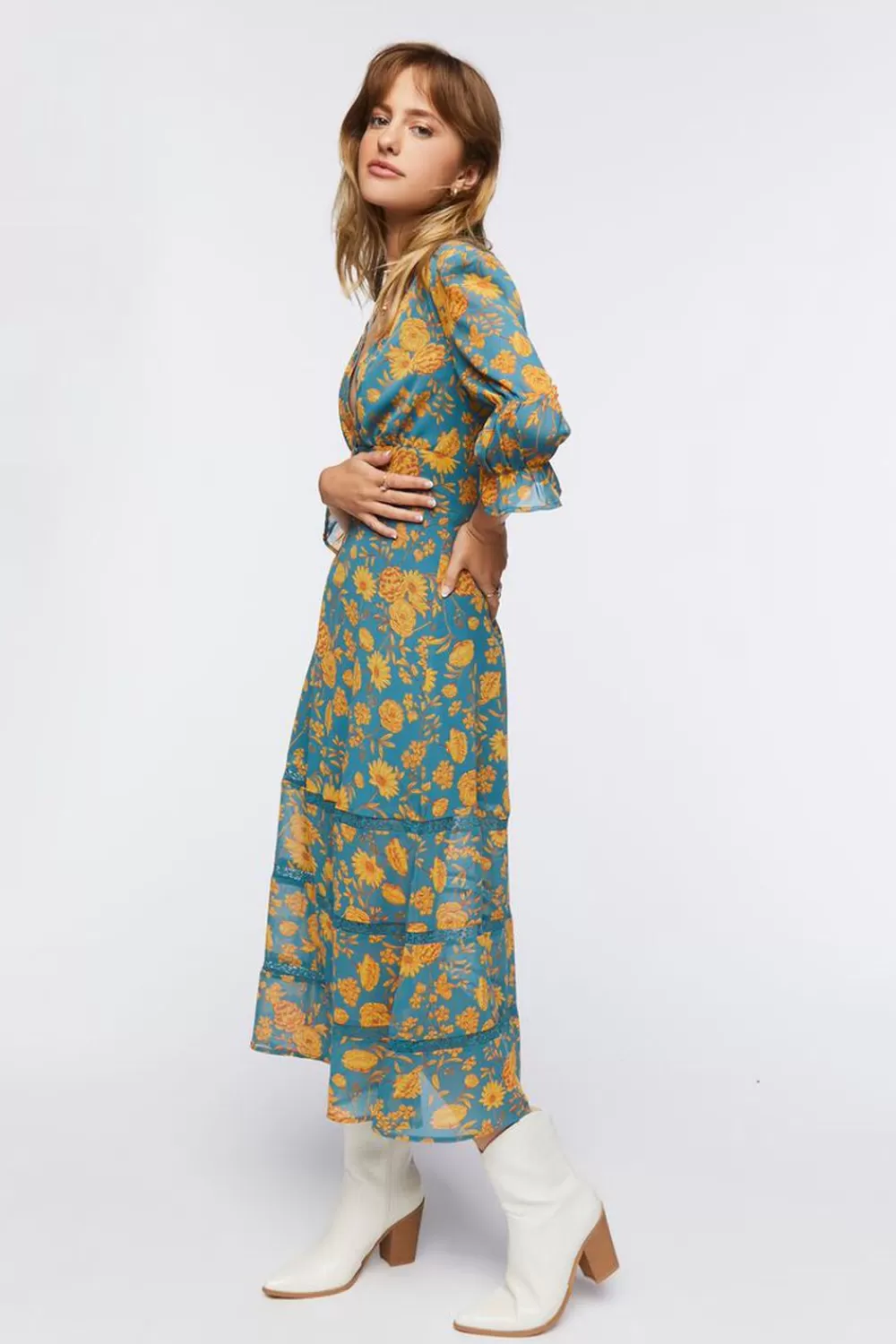 Forever 21 Plunging Floral Chiffon Midi Dress | Women Dresses