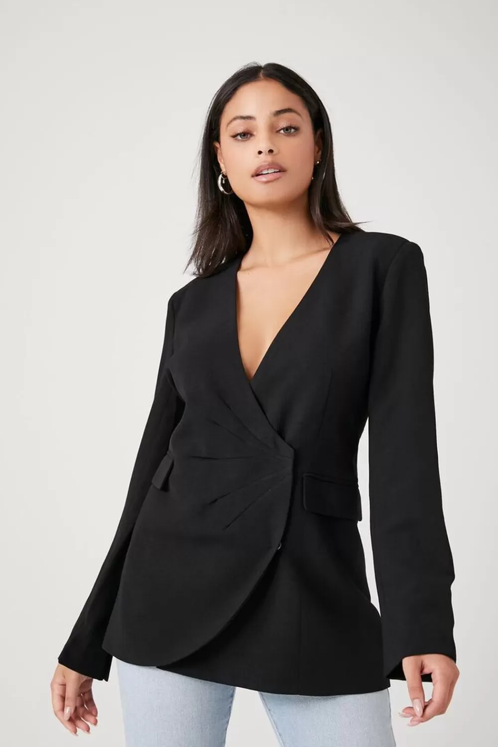 Jackets + Outerwear>Forever 21 Plunging Wrap Blazer Black