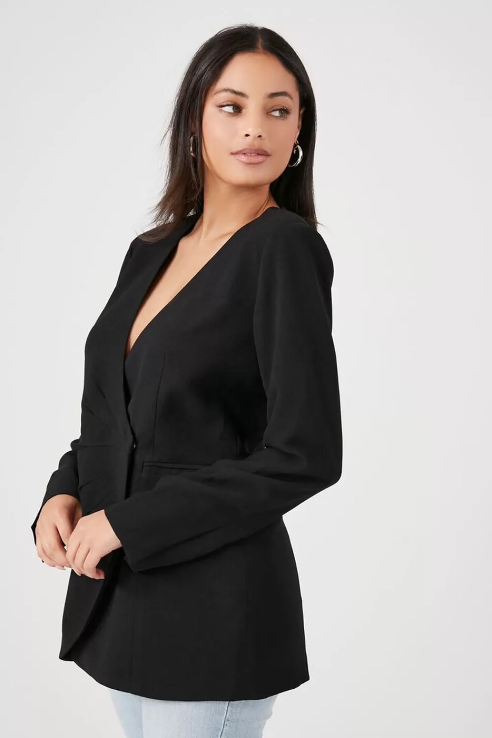 Jackets + Outerwear>Forever 21 Plunging Wrap Blazer Black