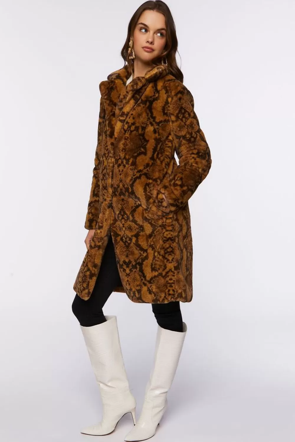 Jackets + Outerwear>Forever 21 Plush Animal Print Coat Brown/Black