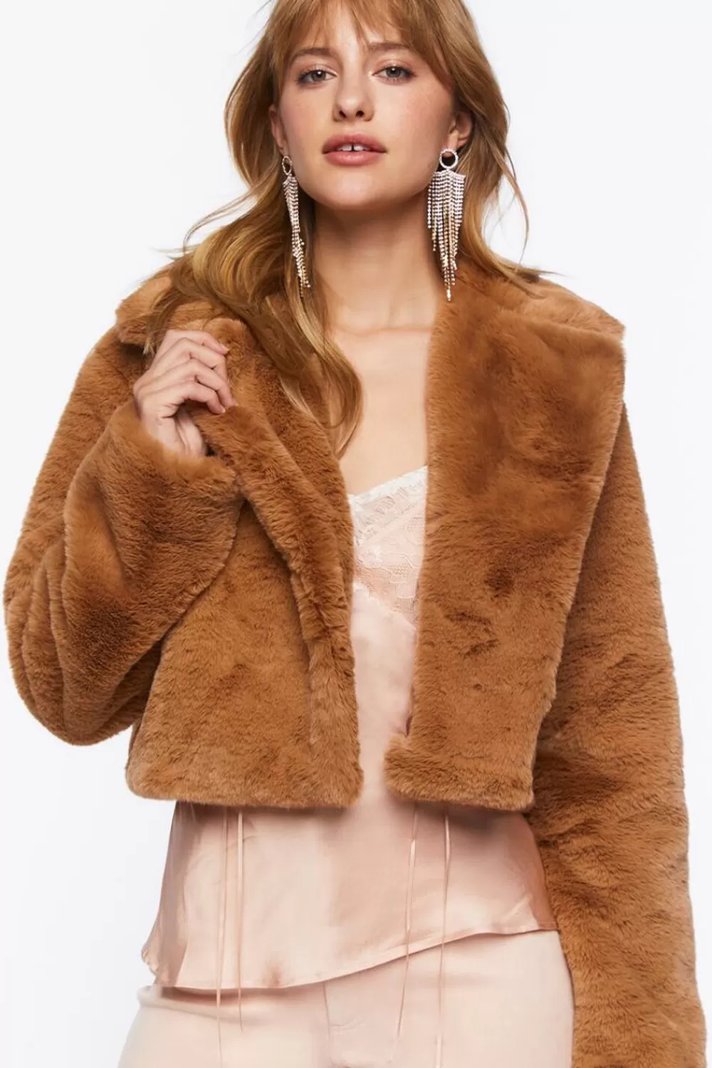 Jackets + Outerwear>Forever 21 Plush Cropped Coat Cappuccino