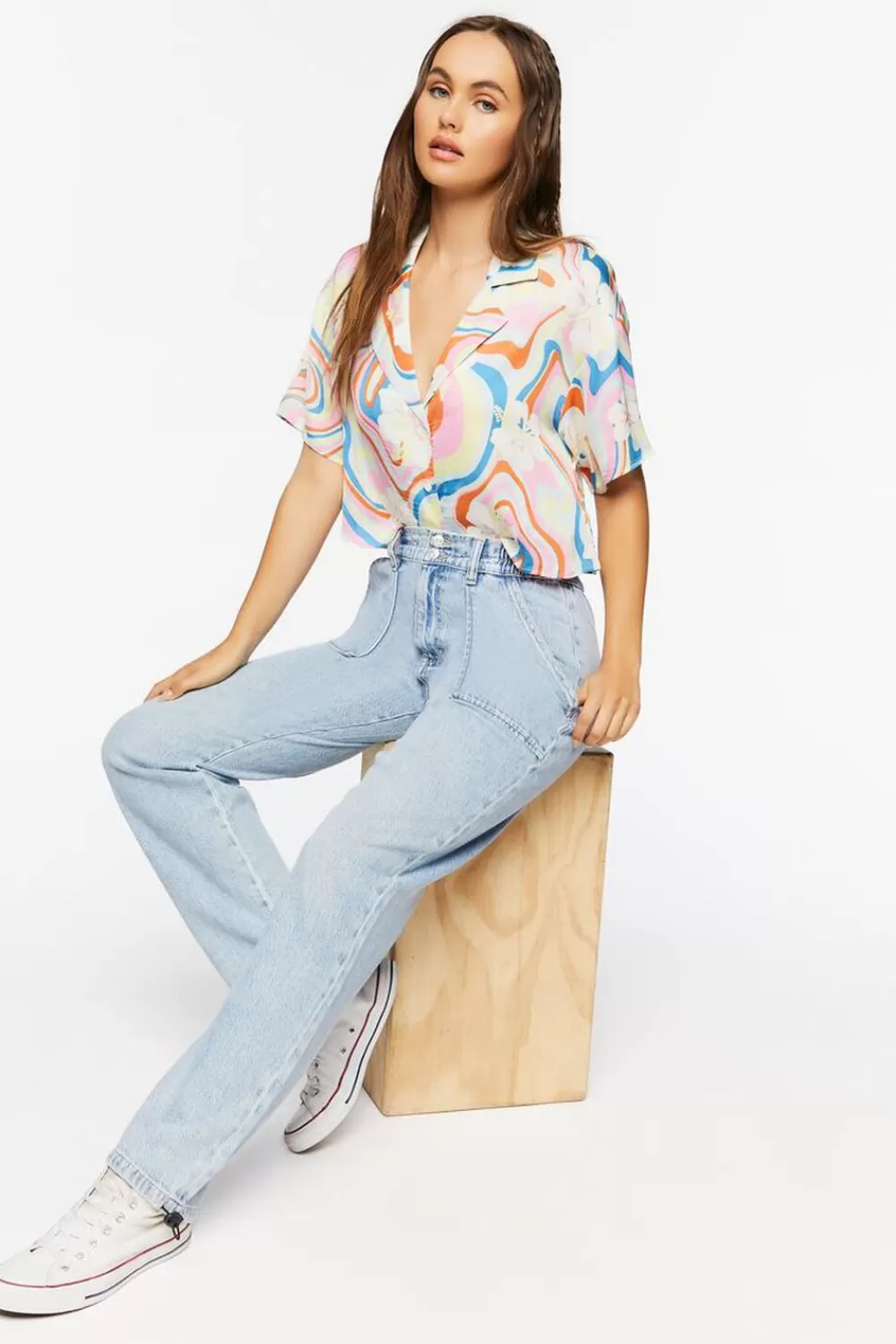 Bottoms>Forever 21 Pocket High-Rise Denim Joggers Light Denim