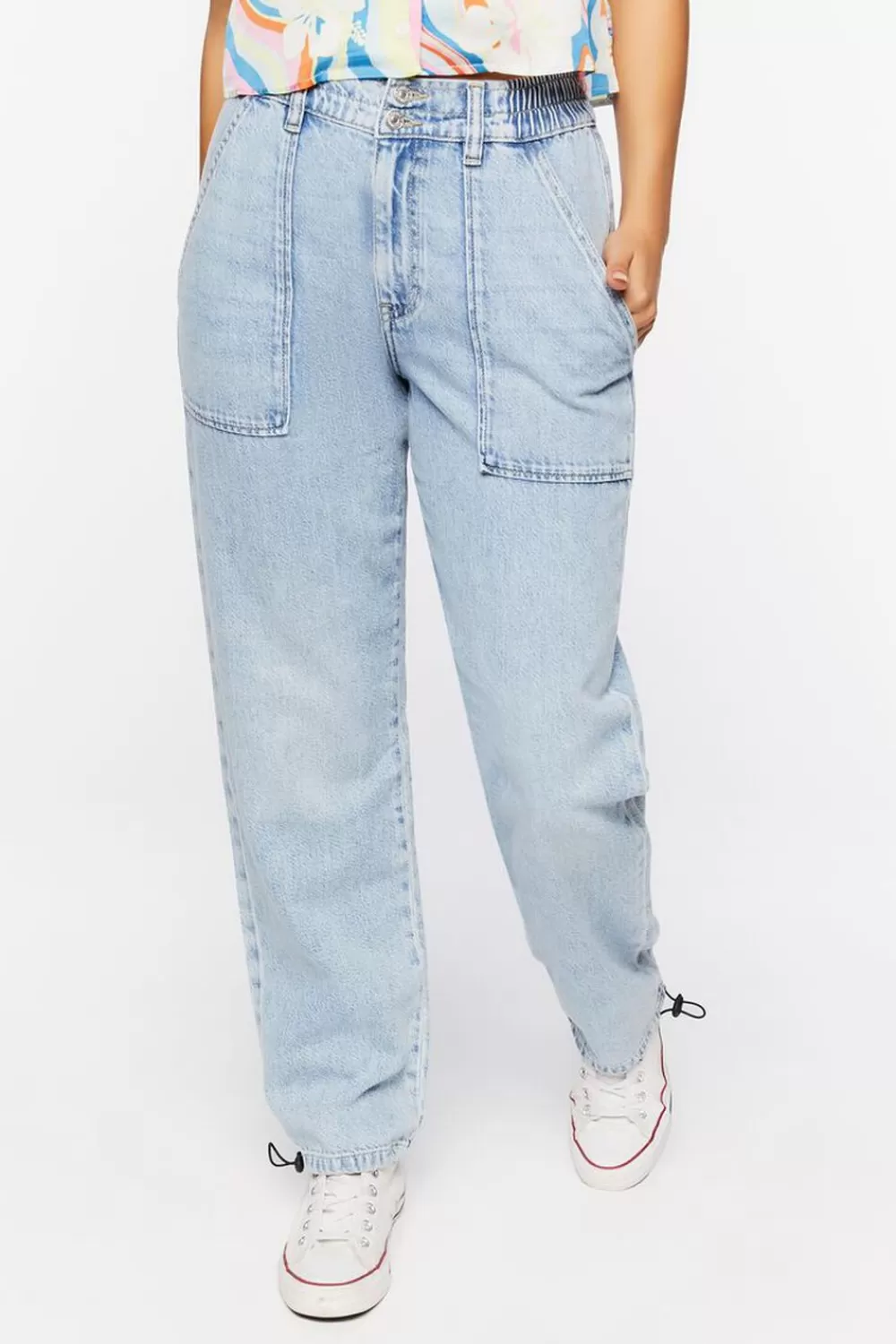 Bottoms>Forever 21 Pocket High-Rise Denim Joggers Light Denim