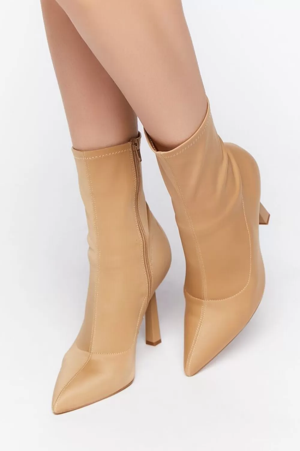 Boots + Booties>Forever 21 Pointed-Toe Stiletto Sock Booties Nude