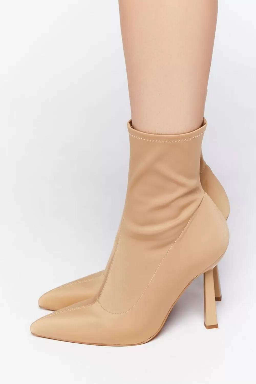 Boots + Booties>Forever 21 Pointed-Toe Stiletto Sock Booties Nude