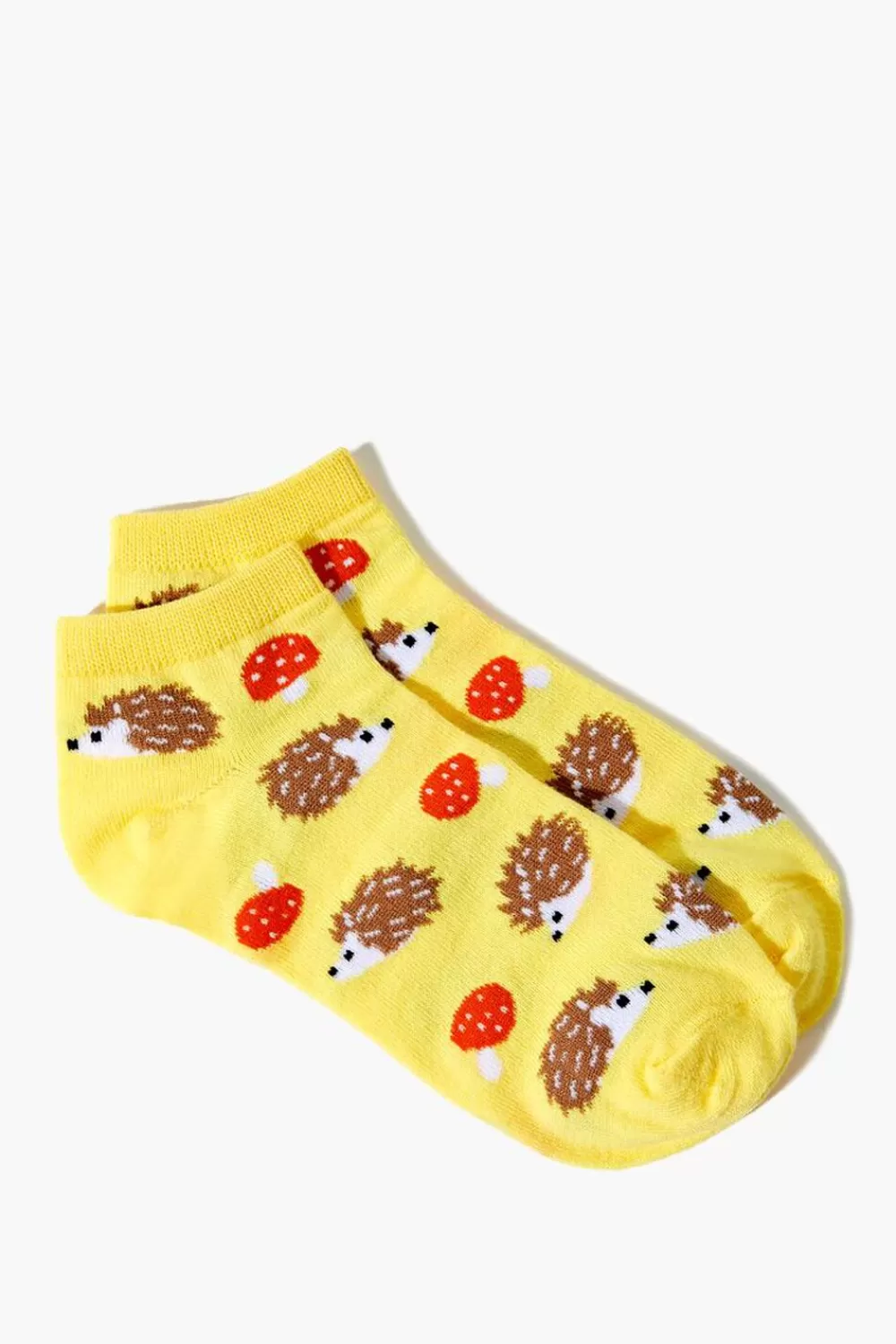 Socks + Tights>Forever 21 Porcupine & Mushroom Print Ankle Socks Yellow/Multi