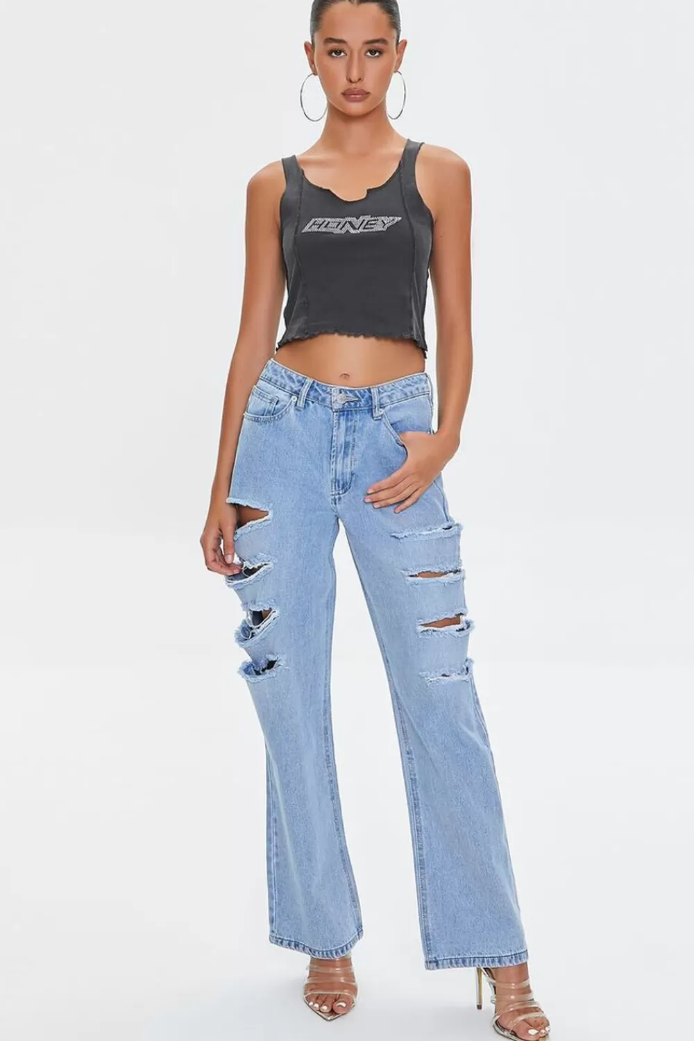 Bottoms>Forever 21 Premium Distressed 90S Fit Jeans Light Denim
