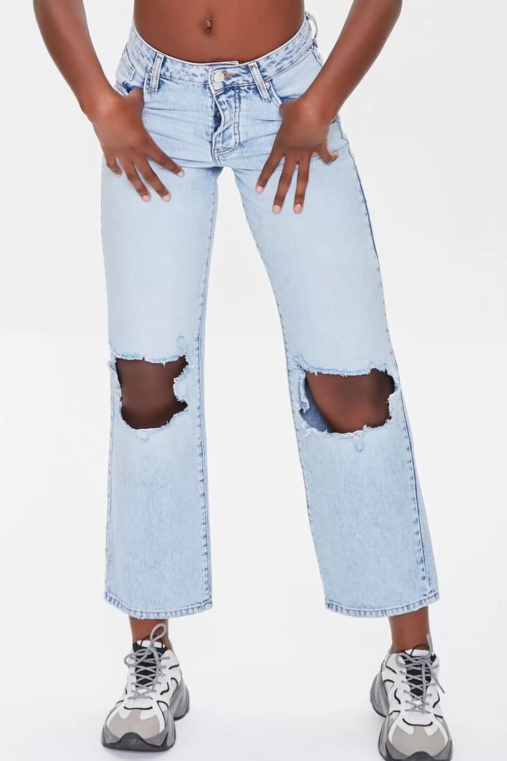 Bottoms>Forever 21 Premium Distressed 90S Fit Jeans Light Denim