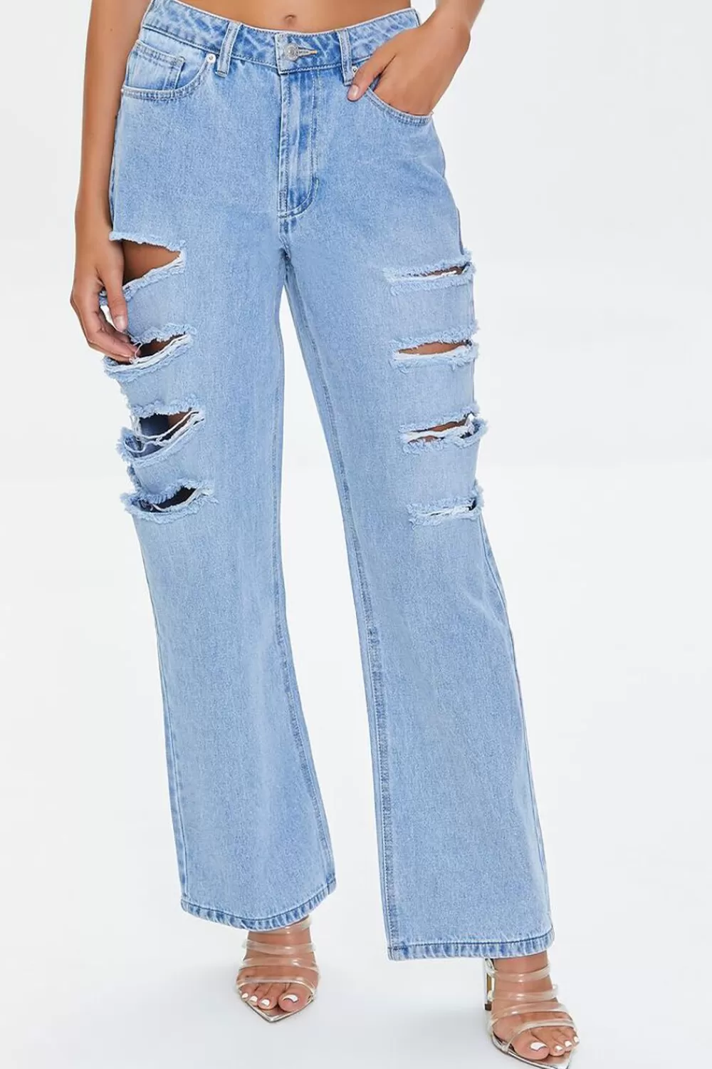 Bottoms>Forever 21 Premium Distressed 90S Fit Jeans Light Denim