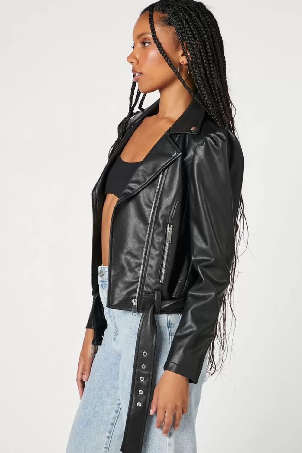 Jackets + Outerwear>Forever 21 Puff-Sleeve Moto Jacket Black