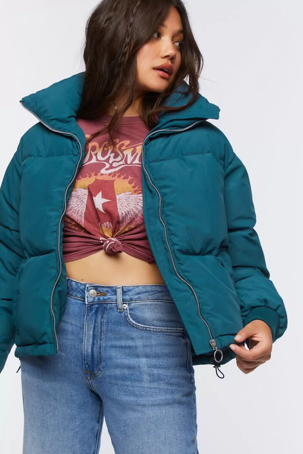 Jackets + Outerwear>Forever 21 Quilted Puffer Jacket Nautical Blue