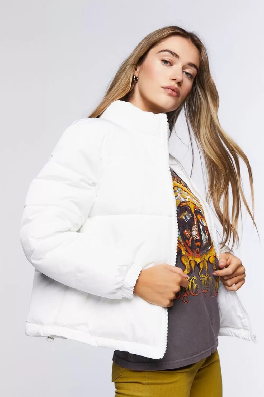 Jackets + Outerwear>Forever 21 Quilted Puffer Jacket White
