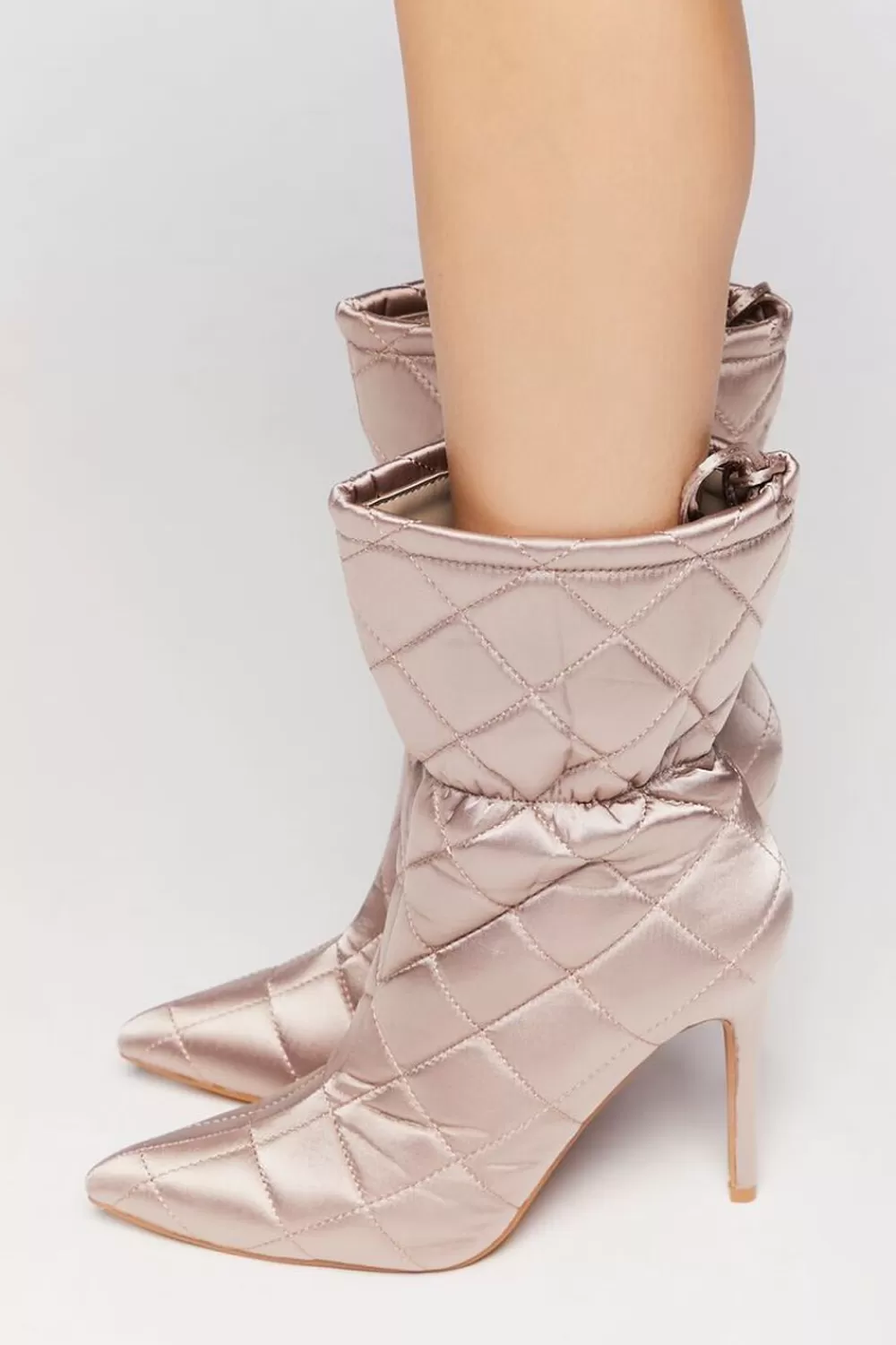 Boots + Booties>Forever 21 Quilted Satin Heel Booties Nude