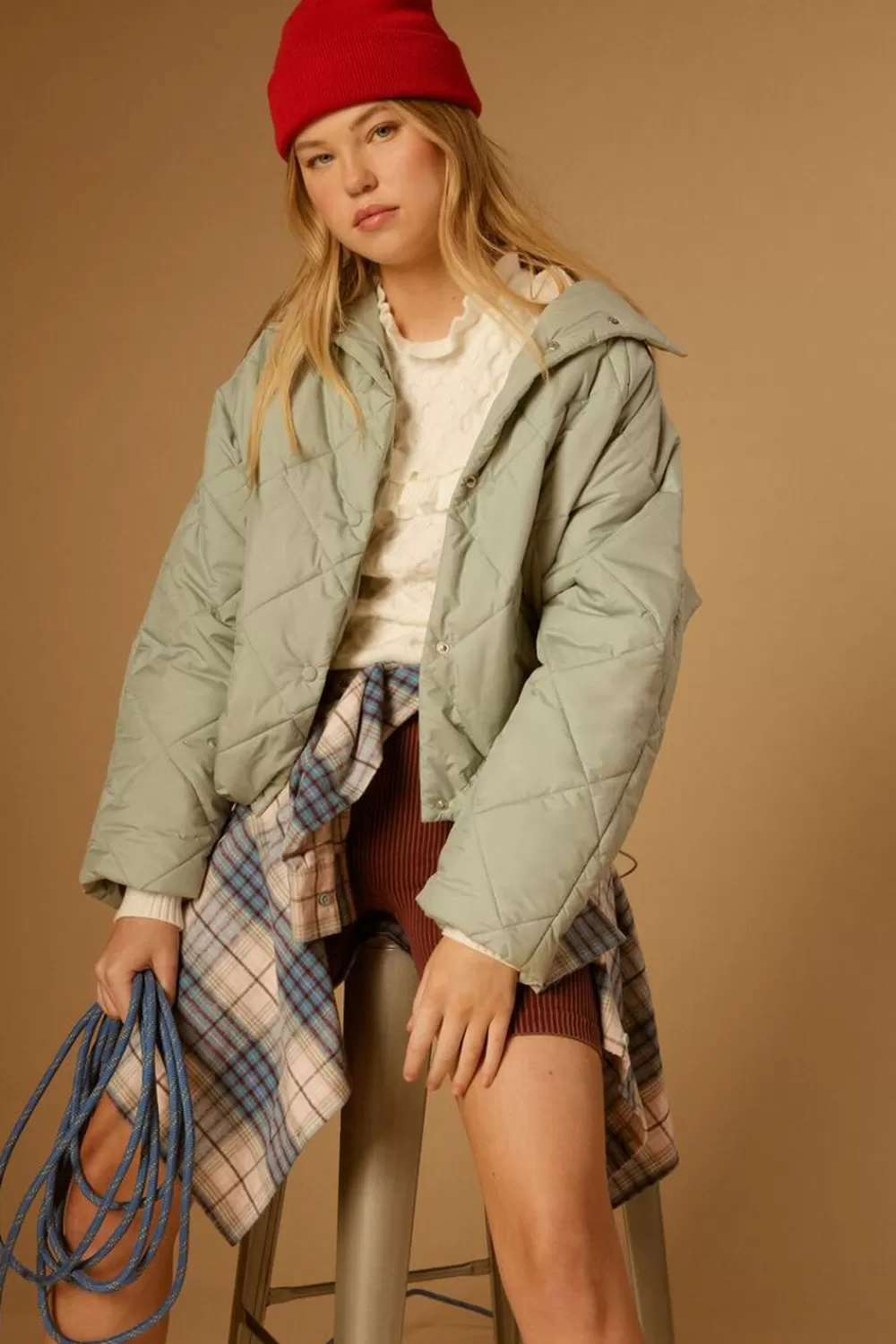 Jackets + Outerwear>Forever 21 Quilted Toggle-Drawstring Puffer Jacket Seafoam