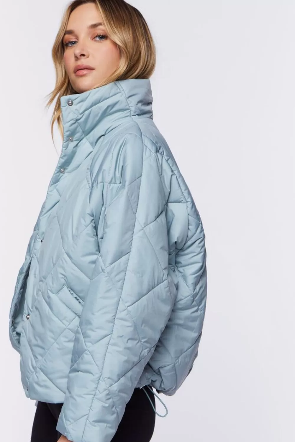 Jackets + Outerwear>Forever 21 Quilted Toggle-Drawstring Puffer Jacket Seafoam