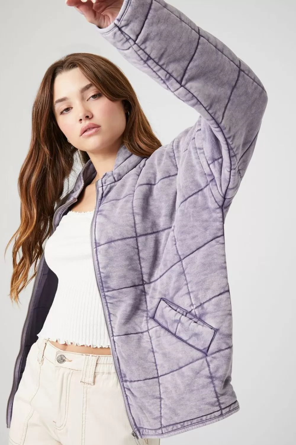 Jackets + Outerwear>Forever 21 Quilted Zip-Up Jacket Lavender