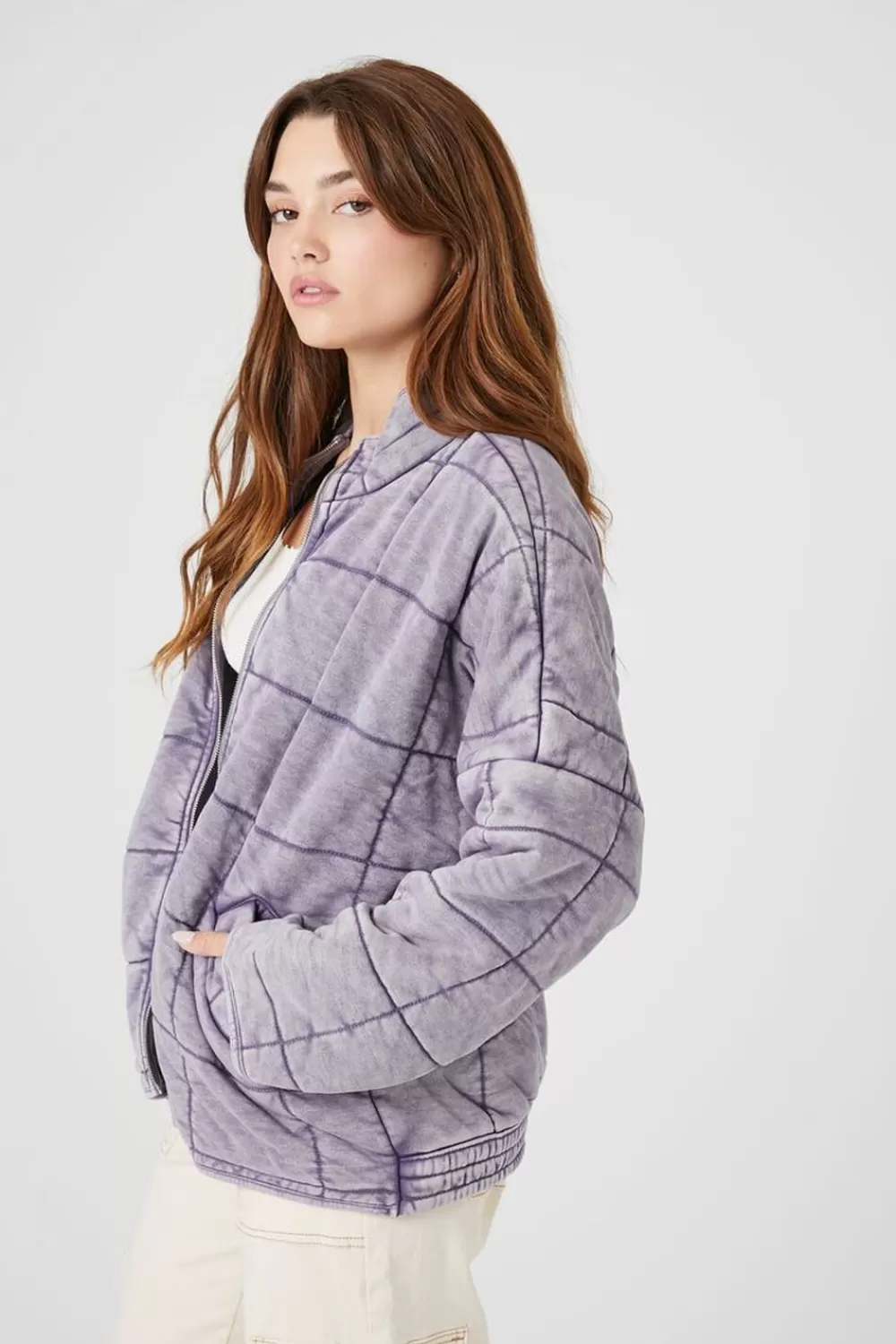 Jackets + Outerwear>Forever 21 Quilted Zip-Up Jacket Lavender