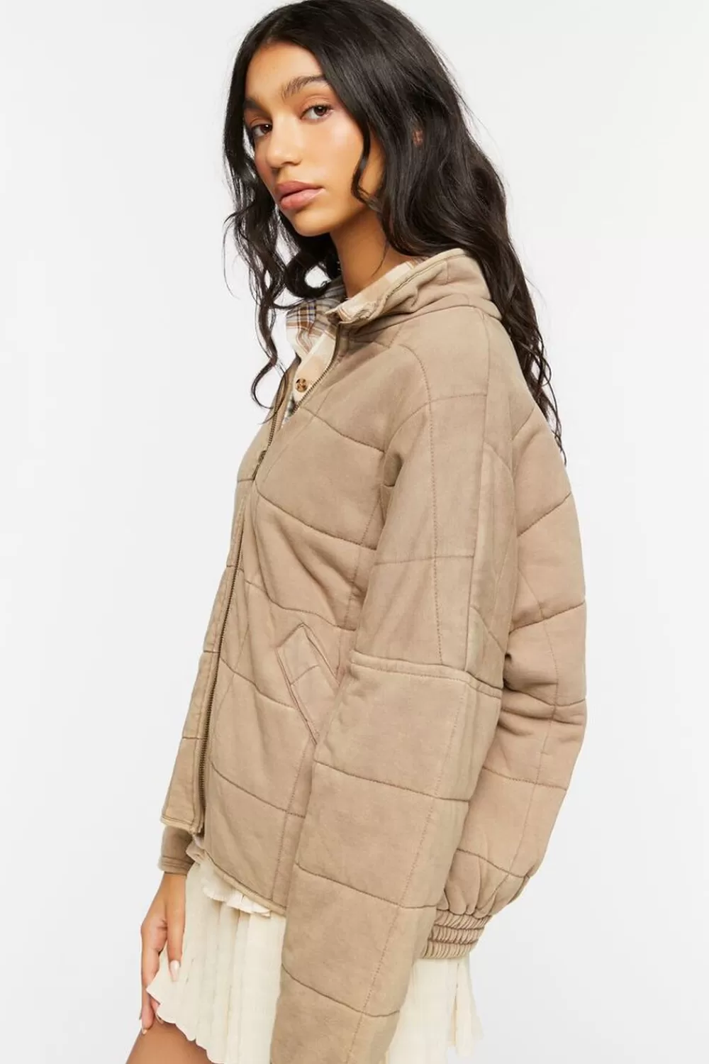 Jackets + Outerwear>Forever 21 Quilted Zip-Up Jacket Taupe
