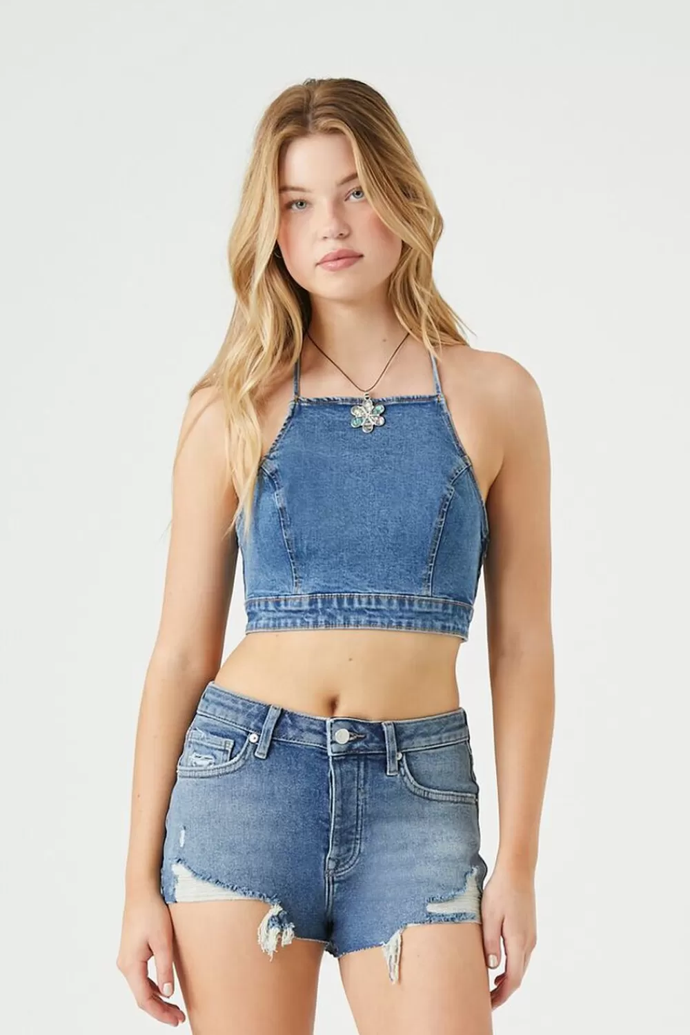 Bottoms>Forever 21 Recycled Cotton Denim Shorts Light Denim
