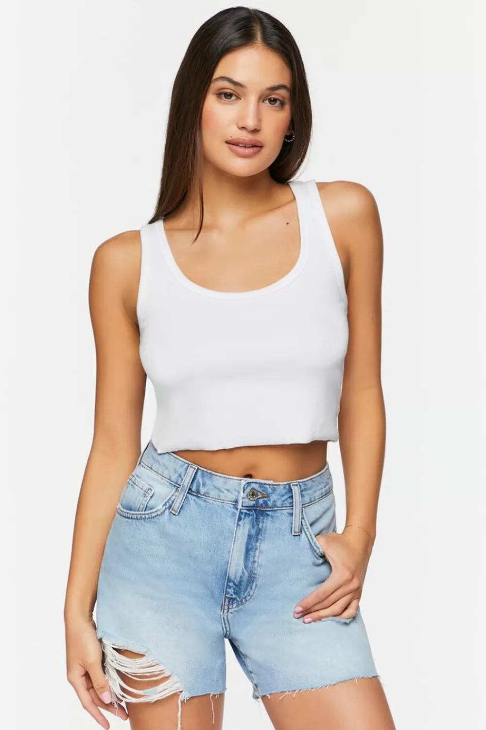 Bottoms>Forever 21 Recycled Cotton Distressed Denim Shorts Light Denim