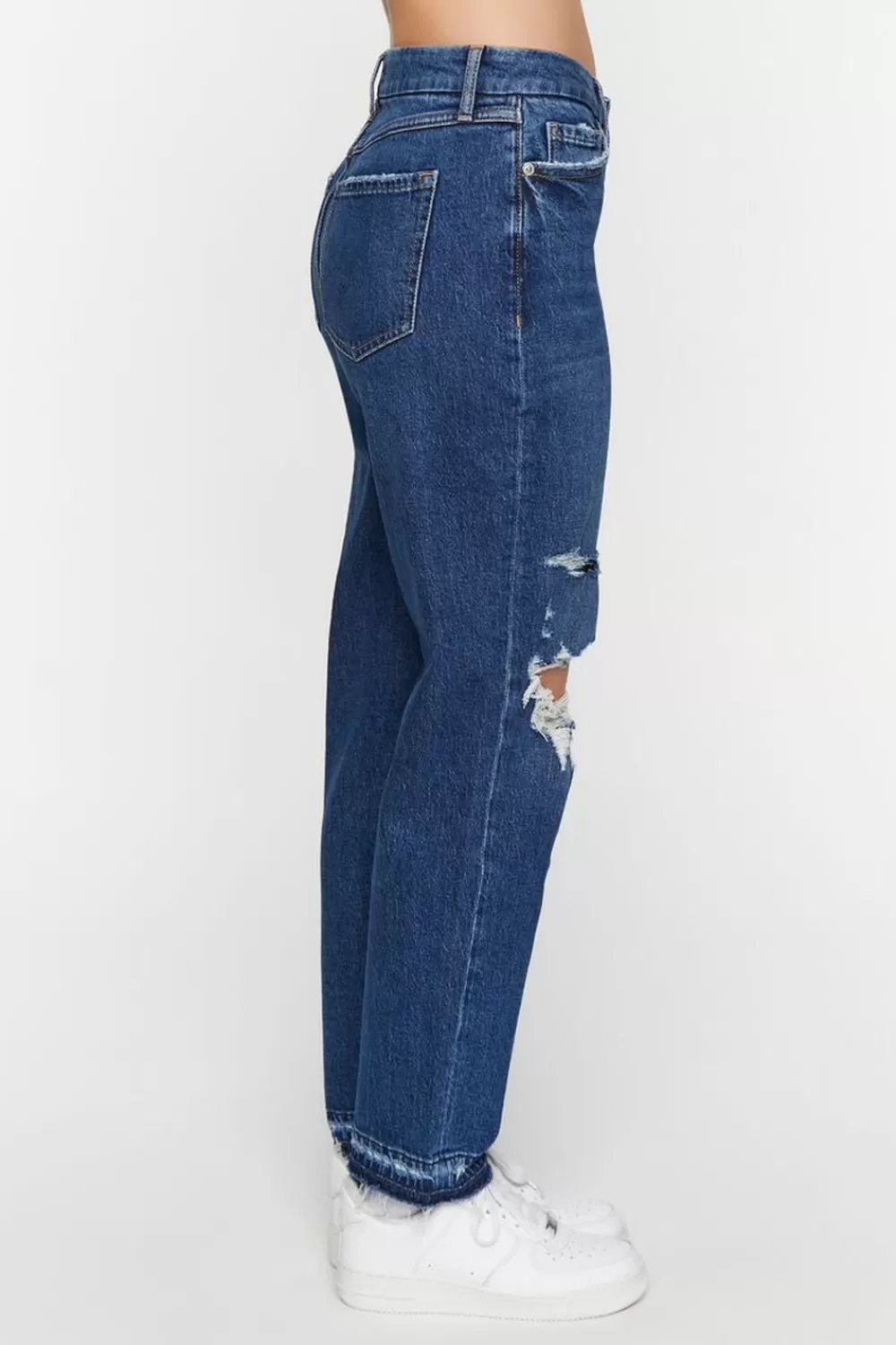 Bottoms>Forever 21 Recycled Cotton Distressed Straight-Leg Jeans Dark Denim